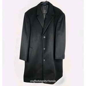 Chaps Men's Overcoat Top Coat Black Wool Blend Full Length Pockets 44R
